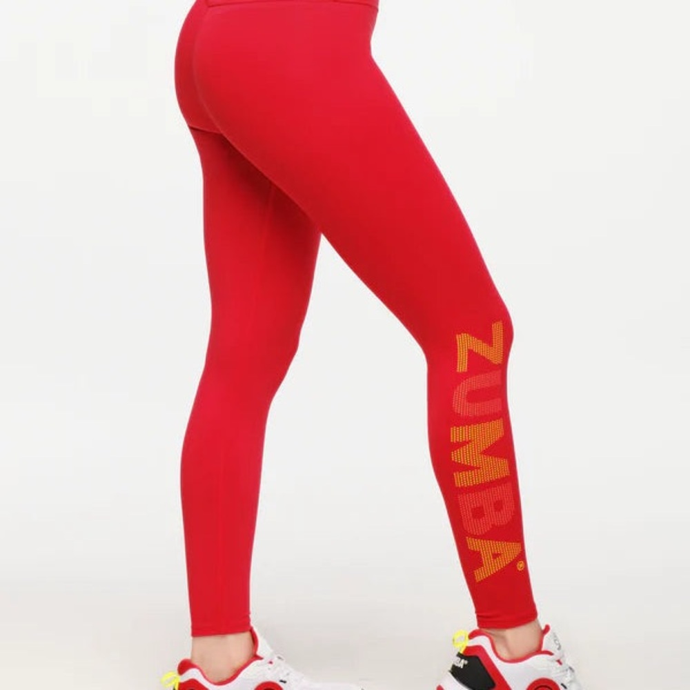 Zumba Explore Crossover Waistband Ankle Red Leggings XS